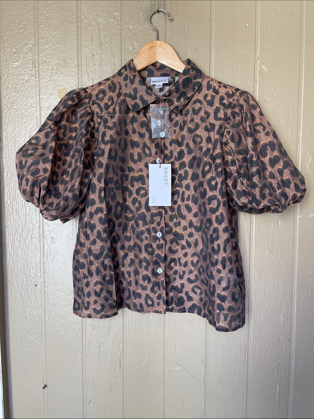 Bailey /44 Leopard Print Puff Sleeve Button-Up Top in Brown & Black Size S